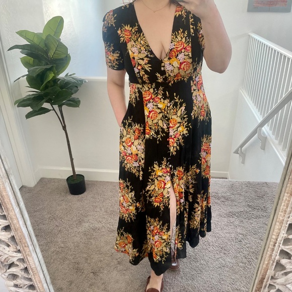 Floral Slit Puff Floral Witch Maxi Button FP Boho Bohemian Chic Summer Dress - Picture 7 of 7